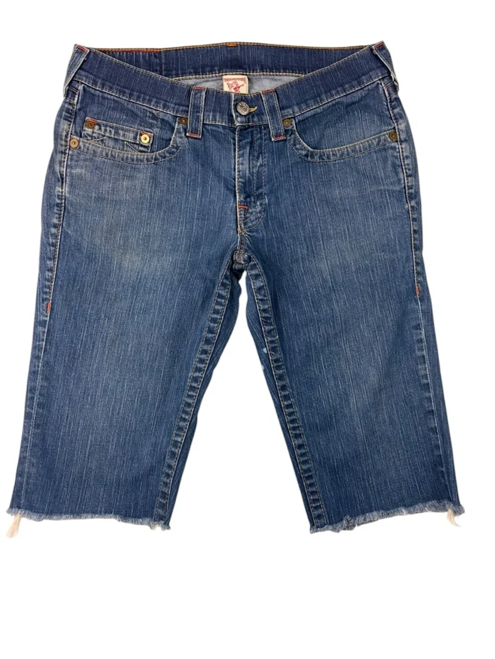 Vintage True Religion Bobby World Tour Blue Denim Cut Off Shorts Sz 34